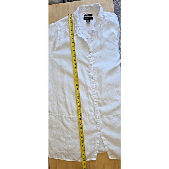 TAHARI Linen Lagenlook Long-Tunic Button-Up Shirt Roll Sleeve White Womens 2XL - Picture 4 of 7